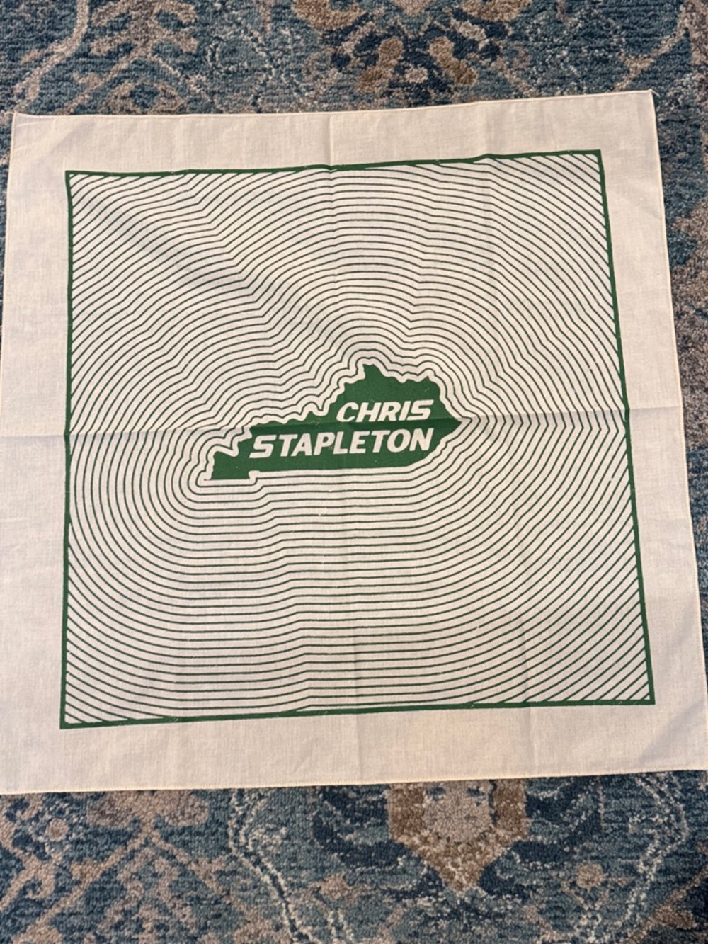 Chris Stapleton Bandana Scarf in White and Green Kentucky outline